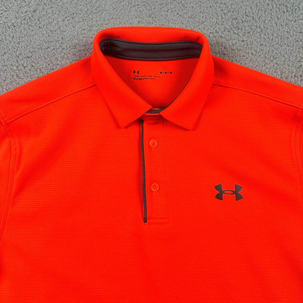Under Armour Loose HeatGear Polo Men Medium Orange Short Sleeve Golf Performance